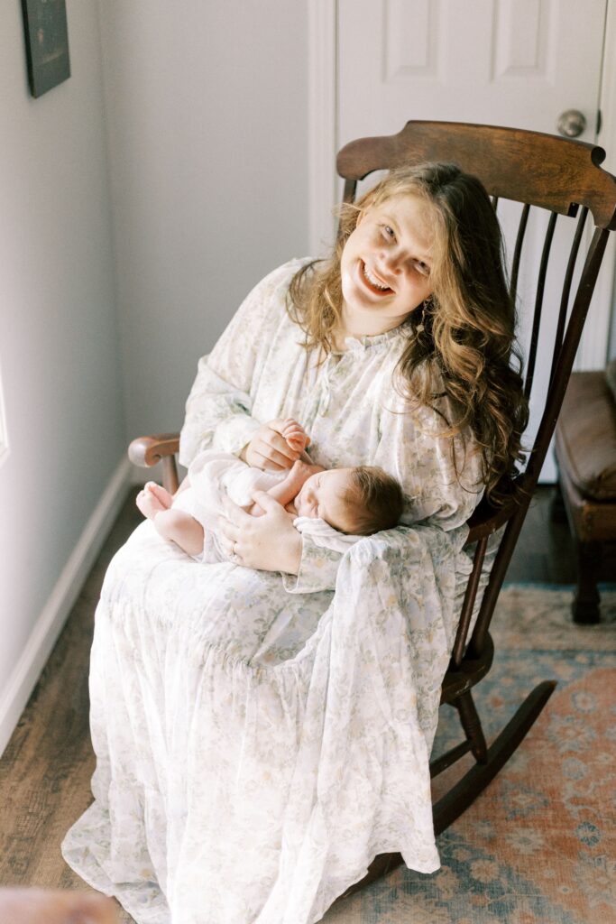 mom with baby in rocking chair