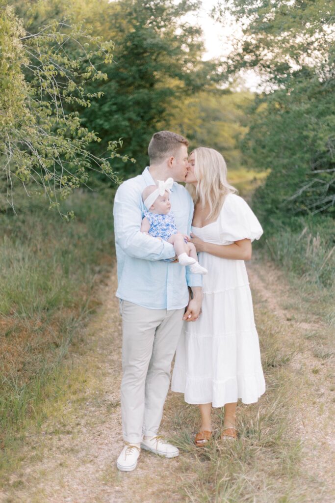 family photos on dirt path