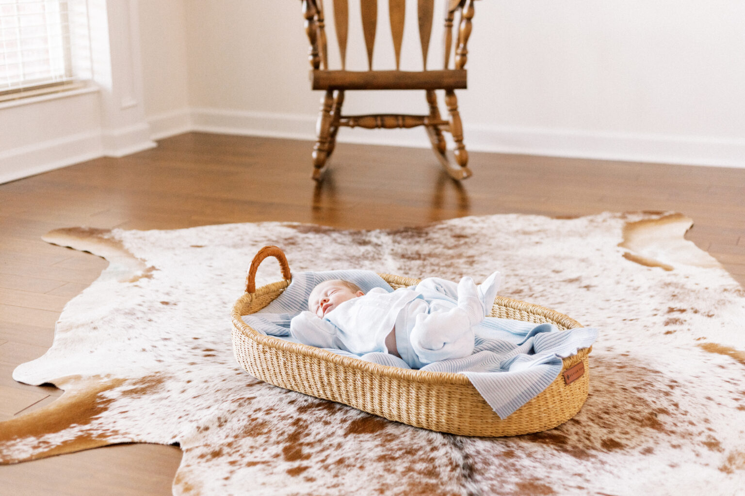 newborn baby in moses basket